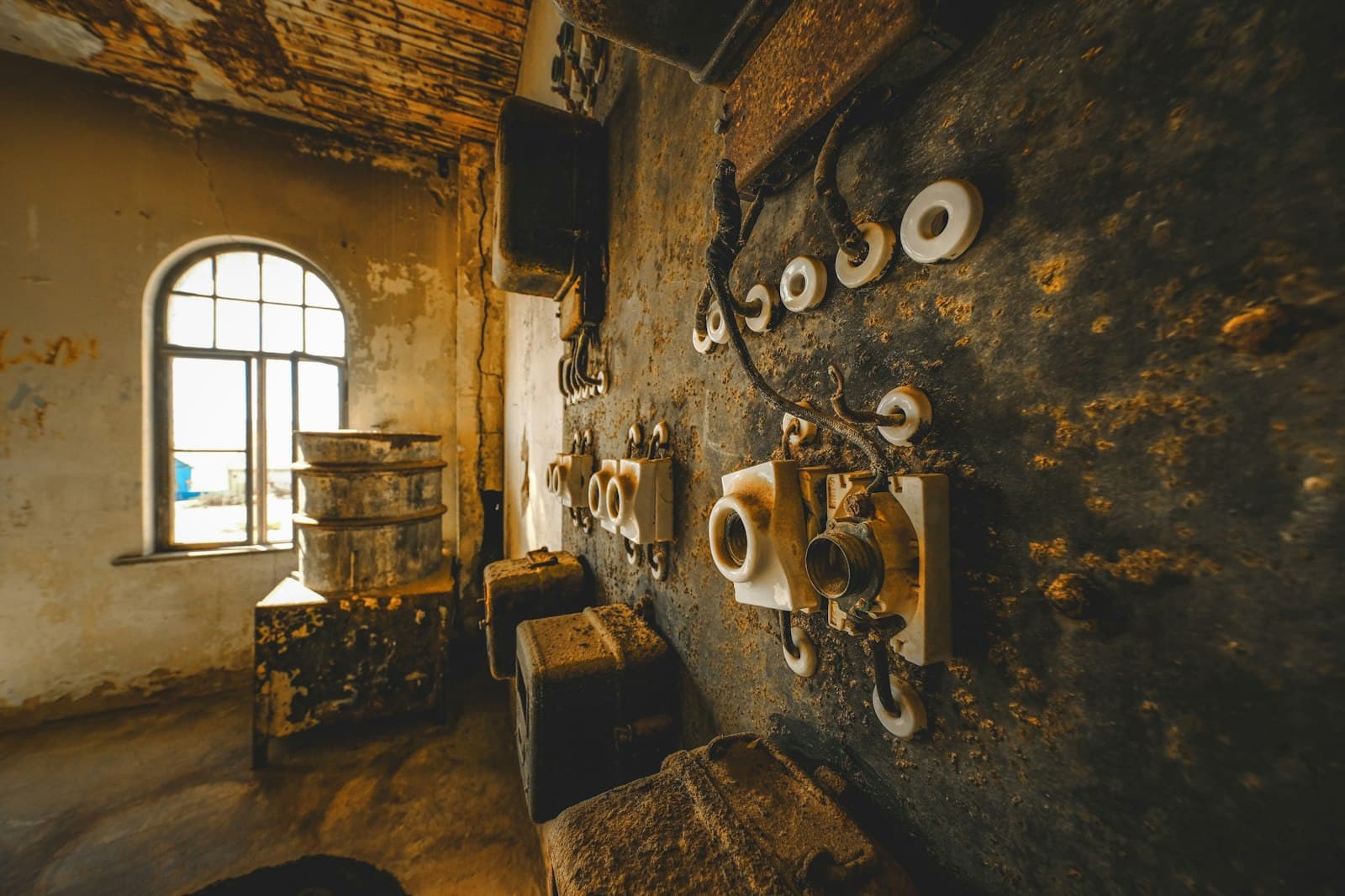Mur d'une pièce ancienne présentant des traces d'humidité et de moisissures caractéristiques d'un développement de mérule